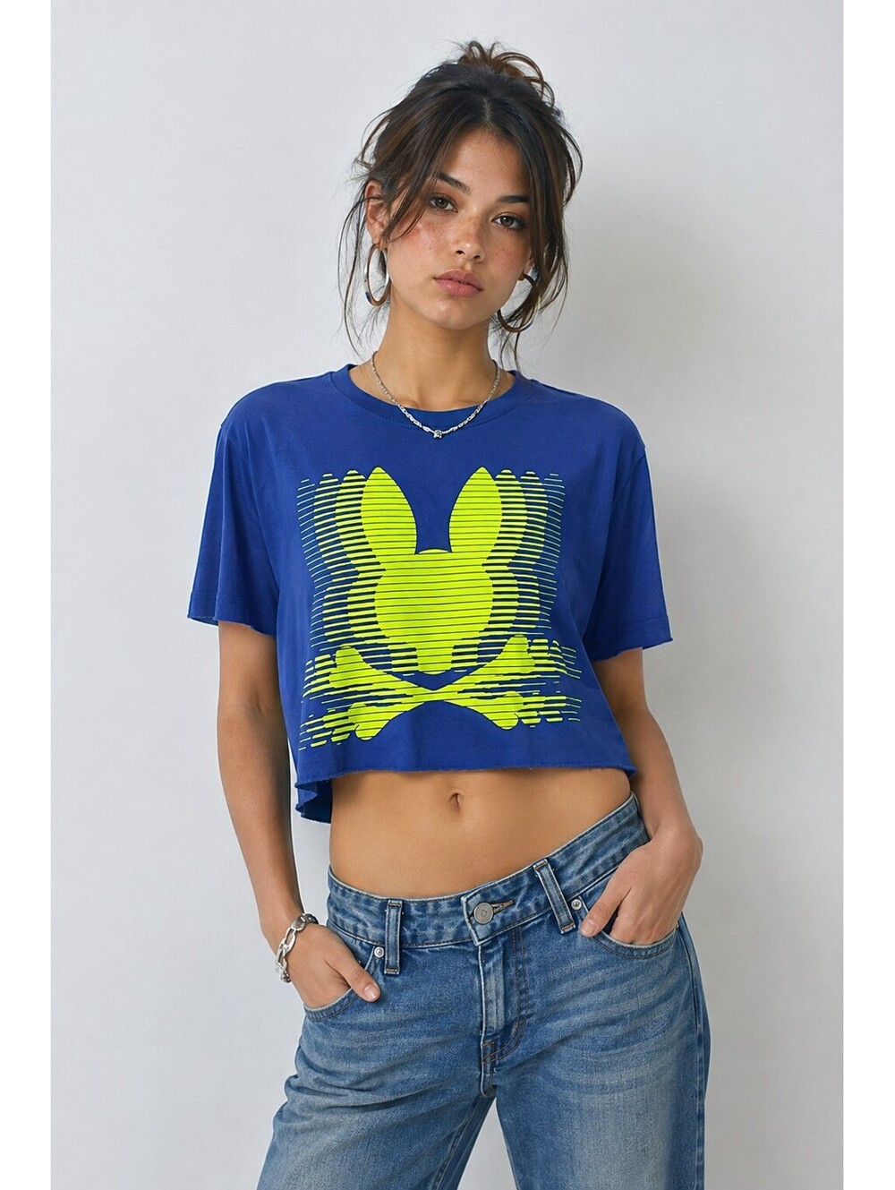 Psycho Bunny Blue Neon Graphic Pima Cotton Cropped Tee